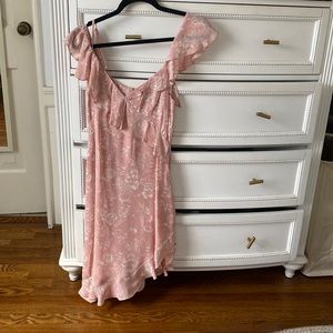 Reformation Silk Pink White Floral Elegant Asymmetrical Dress Wedding Shower